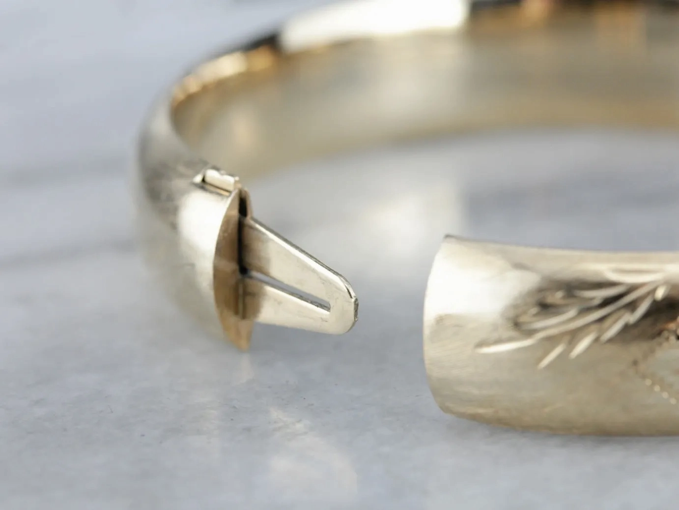 Yellow Gold Etched Bangle Bracelet