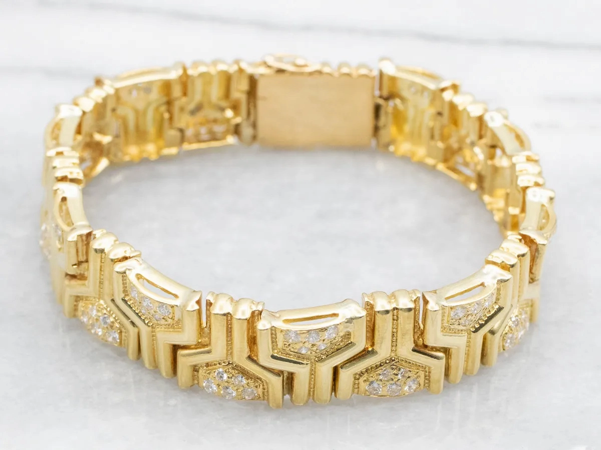 Yellow Gold Geometric Bracelet with Diamond Accents
