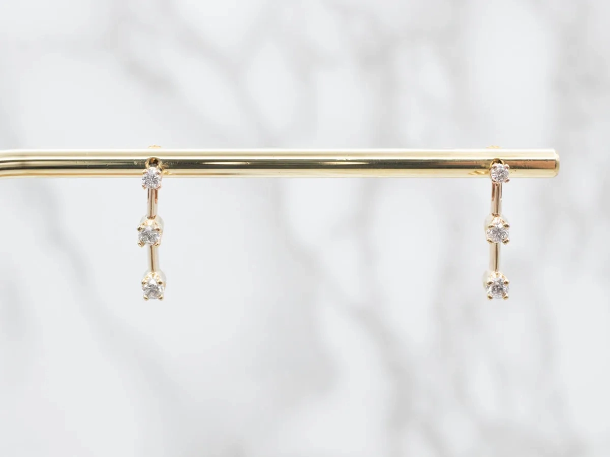 Yellow Gold Three-Diamond Drop Earrings
