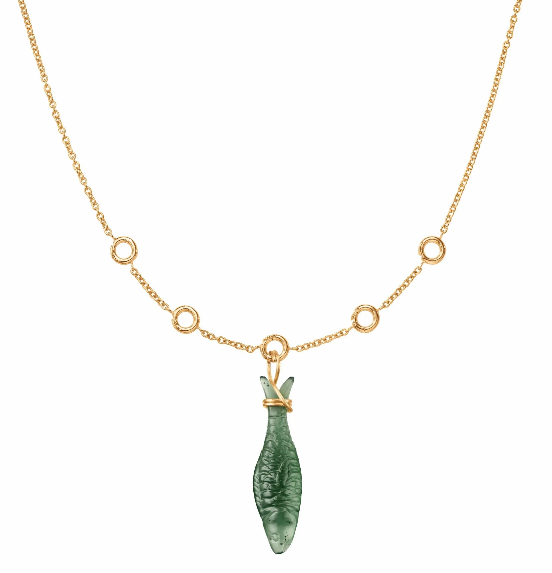 Young Fish 18K Gold Pendant w. Serpentine Fish