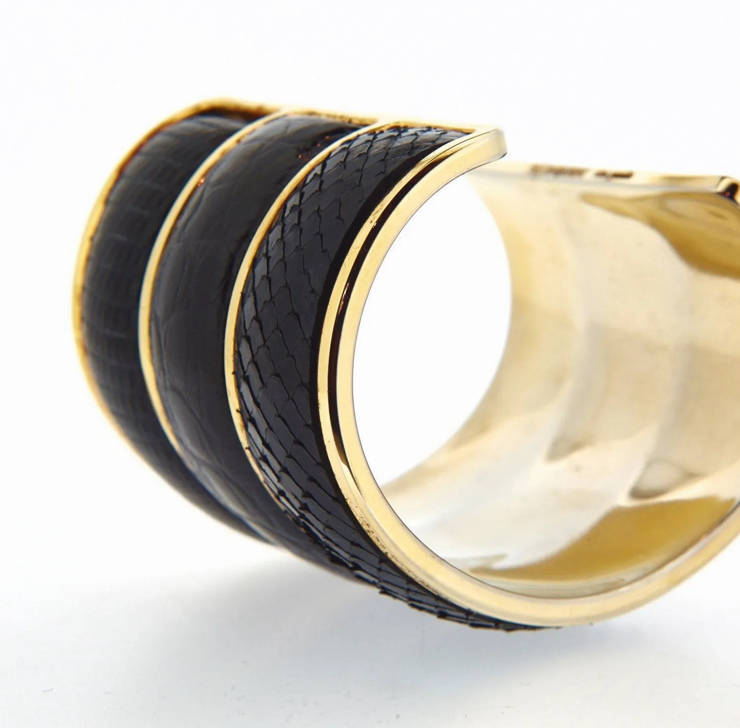 Yves Saint Laurent Cuff Bracelet Black Snakeskin