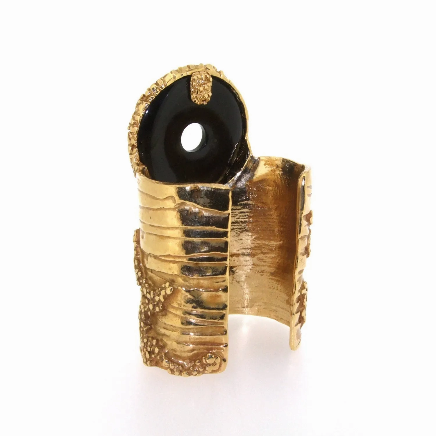 Yves Saint Laurent Gold Black Statement Cuff Bracelet YSL
