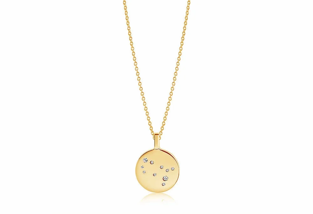Zodiaco Gemini Gold Plated Necklace w. White Zirconias